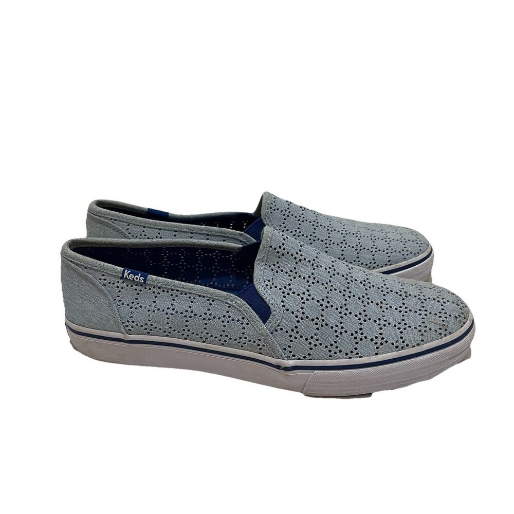 Keds Women's Light Blue Double Decker Perforated Canvas Slip On Shoes Size 10